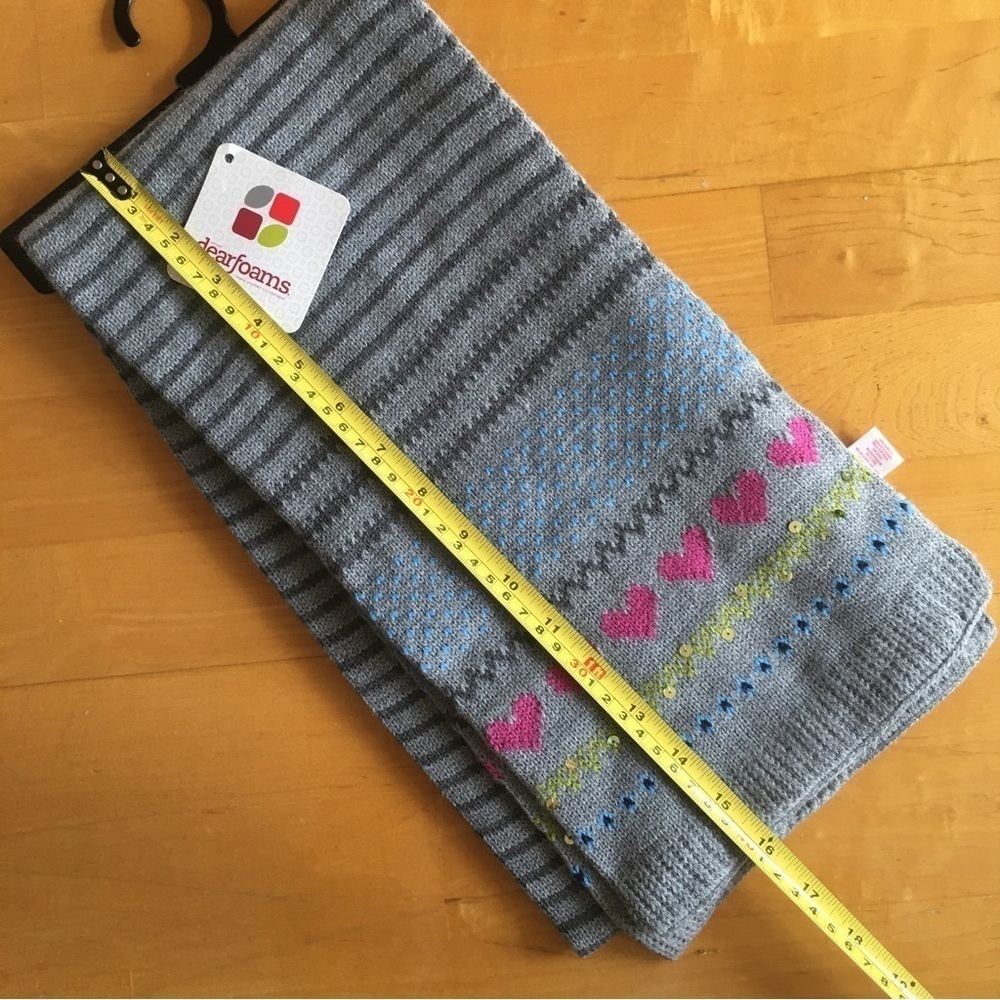 Dearfoams Fairisle Striped Scarf with Hearts, Sequins, Fray, Pink, Green - Picture 10 of 16